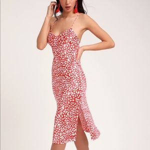Calling my name red print satin midi dress Lulus
